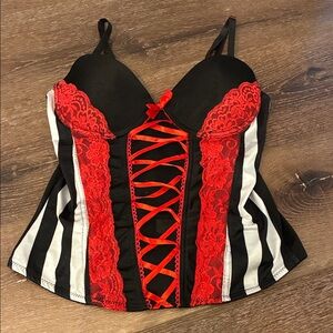 Body Rage Intimates Black, White & Red Lace Corset Bustier Top 34B New-see notes